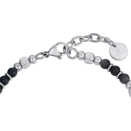 BRACELET POUR HOMME EN ACIER AVEC PIERRES D'AGATE NOIRE