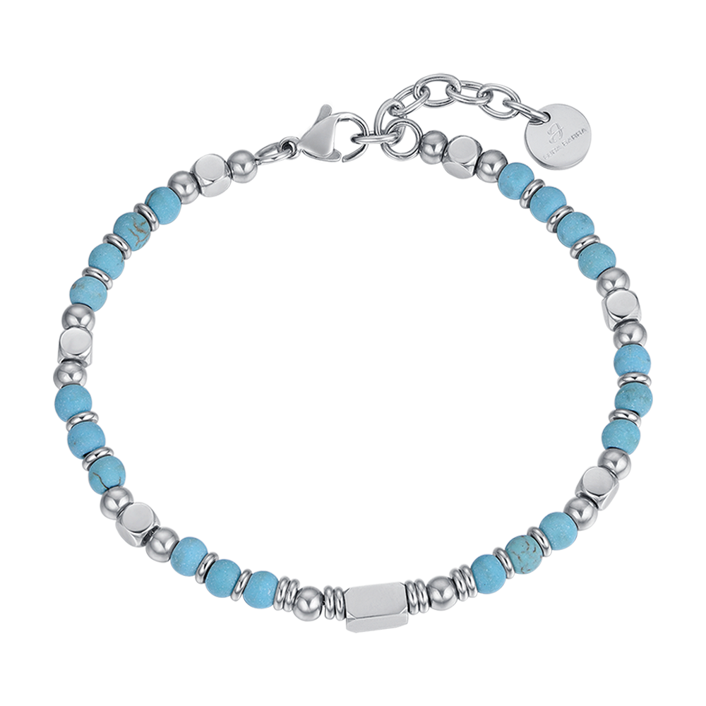 BRACELET ACIER POUR HOMME AVEC PIERRES TURQUOISES ET ACIER