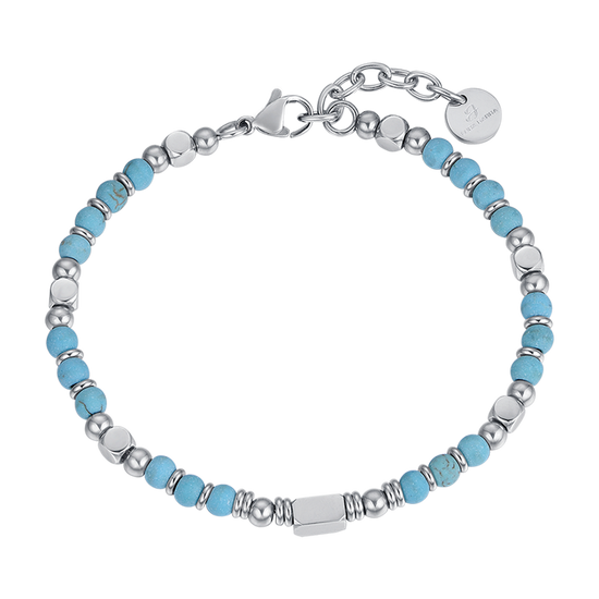 BRACELET ACIER POUR HOMME AVEC PIERRES TURQUOISES ET ACIER