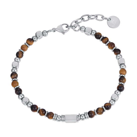 BRACELET HOMME EN ACIER AVEC PIERRES EN OEIL DE TIGRE MARRON