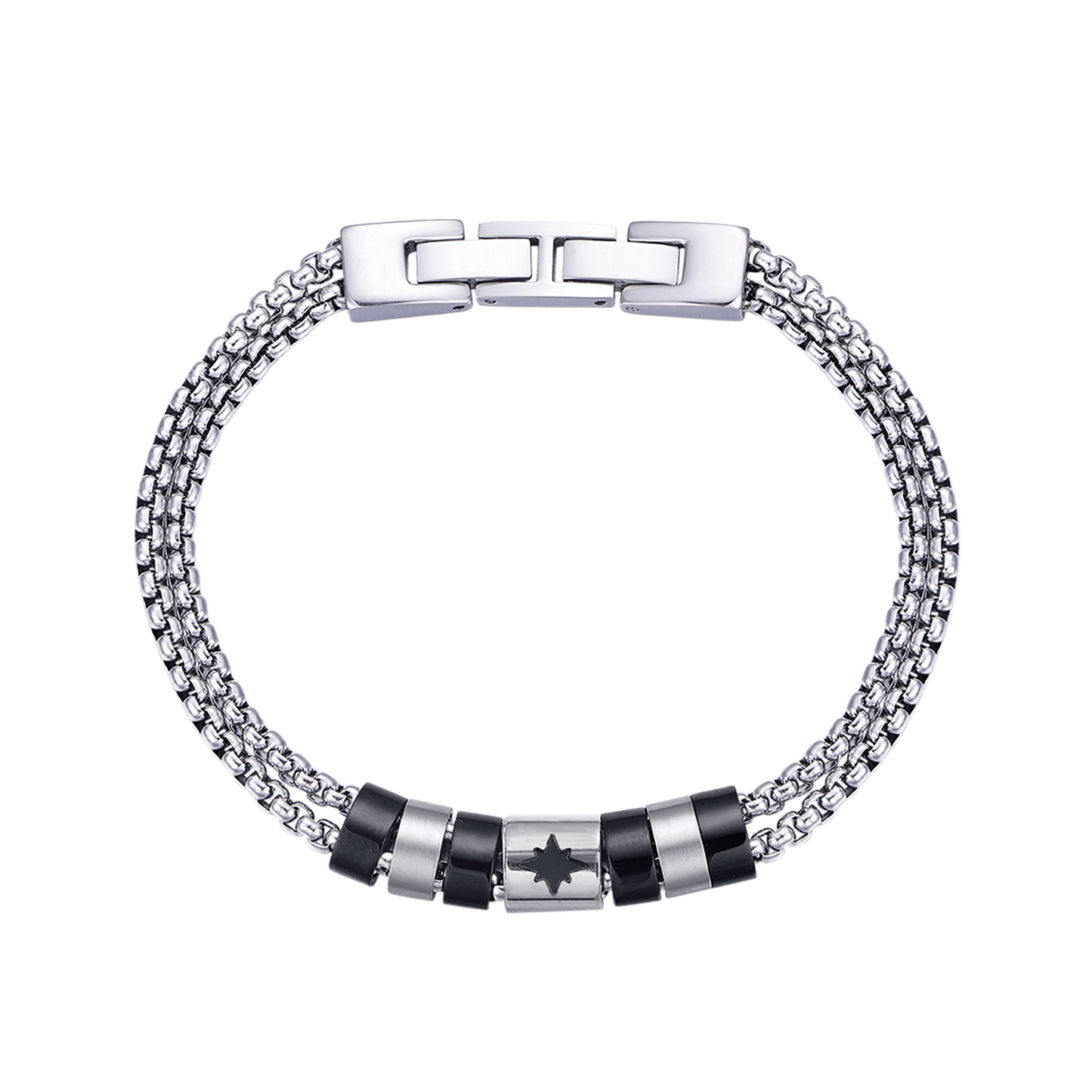 BRACELET POUR HOMME EN ACIER AVEC ÉLÉMENTS IP NOIRS ET ROSE DES VENTS