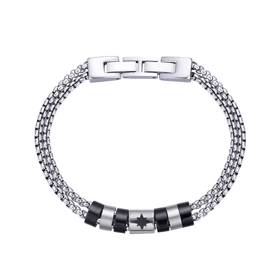 BRACELET POUR HOMME EN ACIER AVEC ÉLÉMENTS IP NOIRS ET ROSE DES VENTS