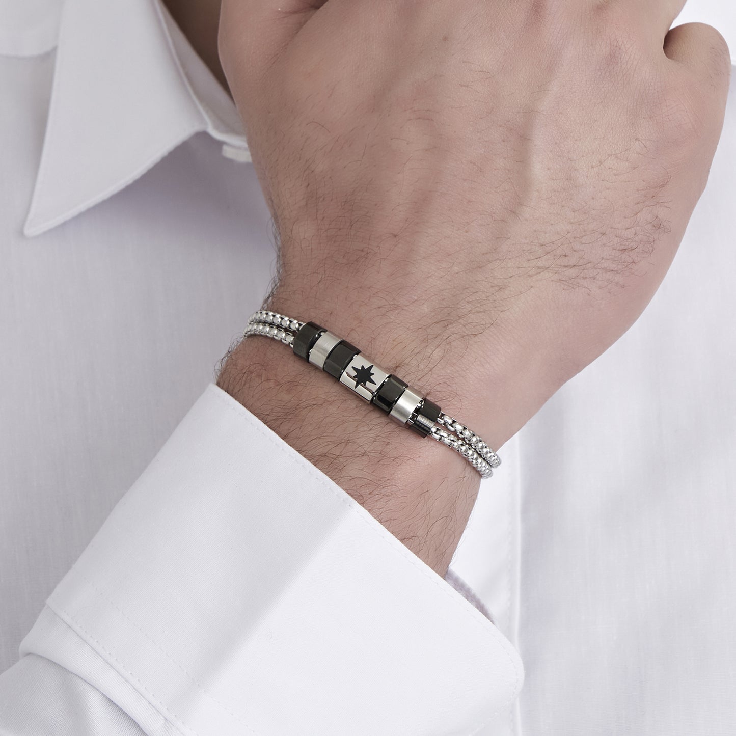 BRACELET POUR HOMME EN ACIER AVEC ÉLÉMENTS D'IP NOIR ET VENT ROSE Luca Barra