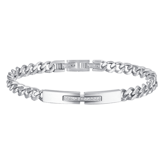 BRACELET POUR HOMME EN ACIER AVEC PLAQUE ET CRISTAUX BLANCS