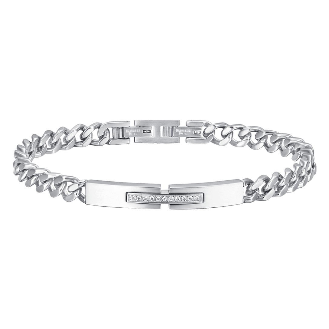 BRACELET POUR HOMME EN ACIER AVEC PLAQUE ET CRISTAUX BLANCS