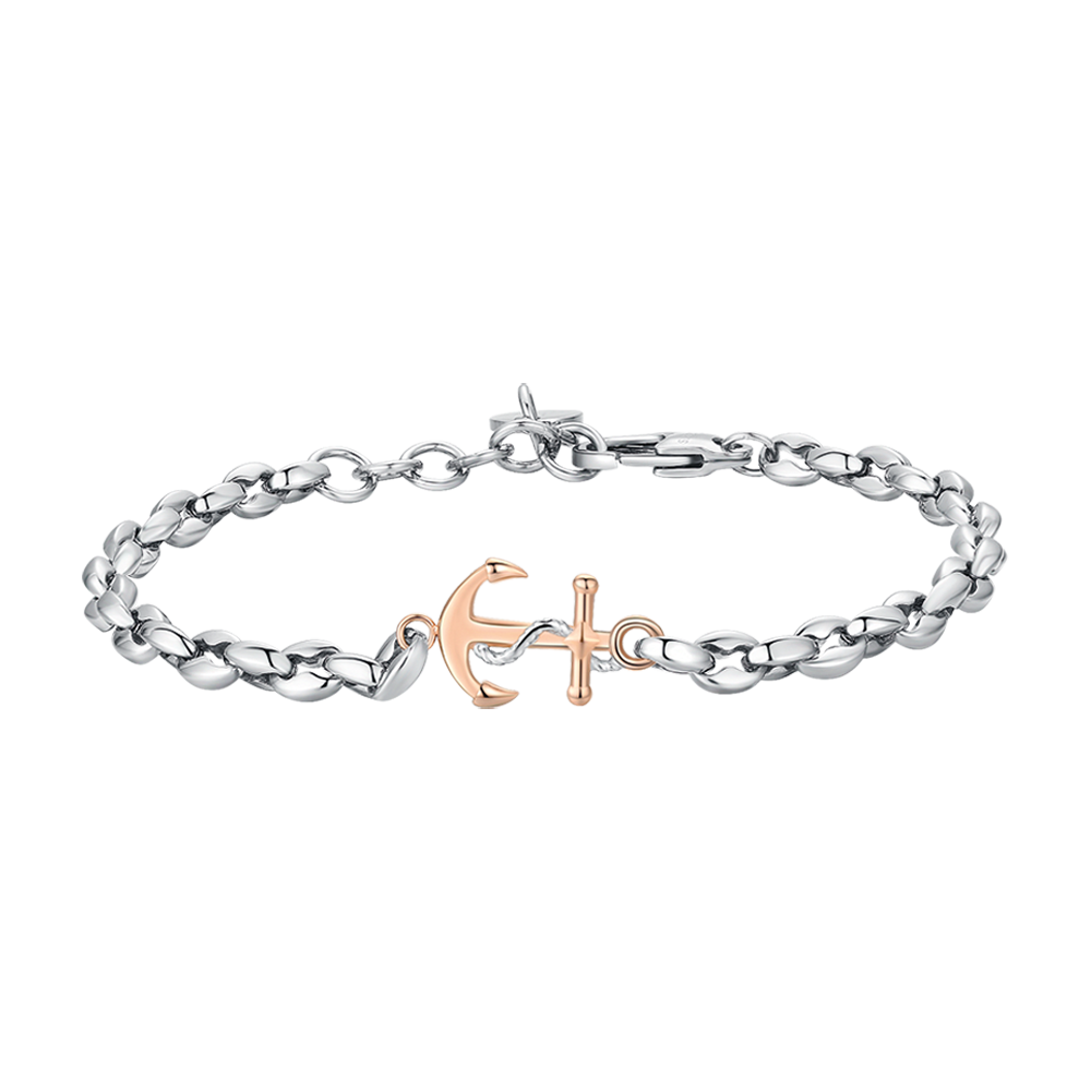 BRACELET HOMME EN ACIER AVEC ANCRE ROSE IP