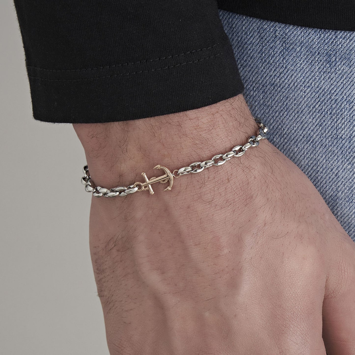 BRACELET HOMME EN ACIER AVEC ANCRE ROSE IP