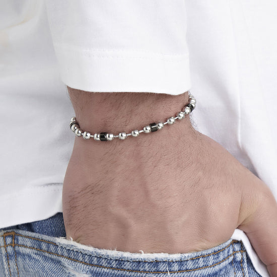 BRACELET POUR HOMME EN ACIER AVEC ÉLÉMENTS NOIRS