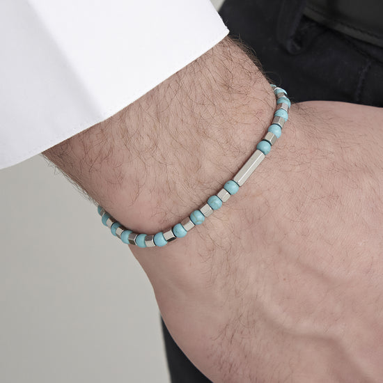 BRACELET EN ACIER POUR HOMME AVEC PIERRES TURQUOISE Luca Barra