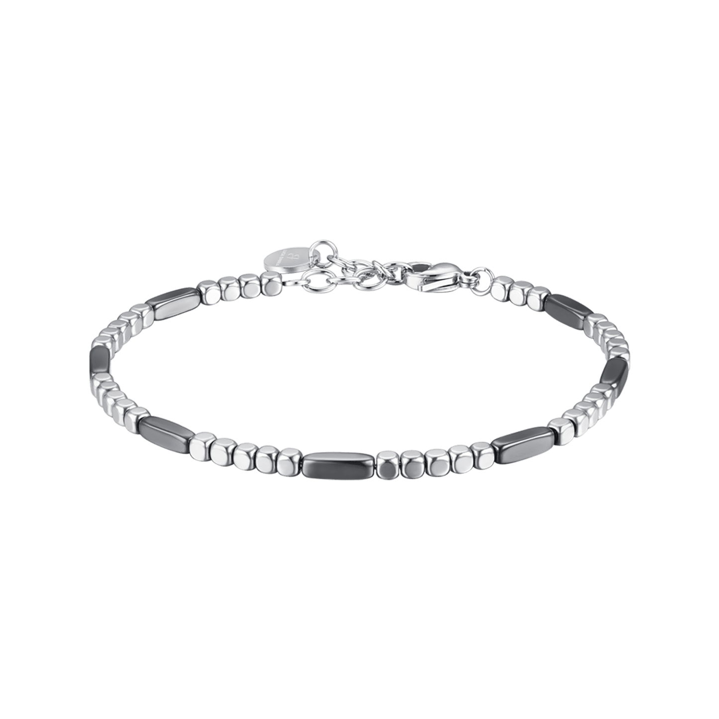 BRACELET EN ACIER POUR HOMMES AVEC ÉLÉMENTS EN HÉMATITE ET GRIS ARGENTÉ