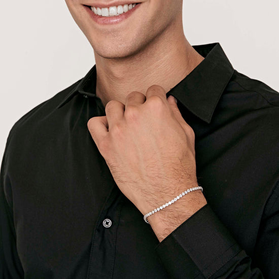 BRACELET TENNIS POUR HOMME EN ACIER AVEC CRISTAUX BLANCS