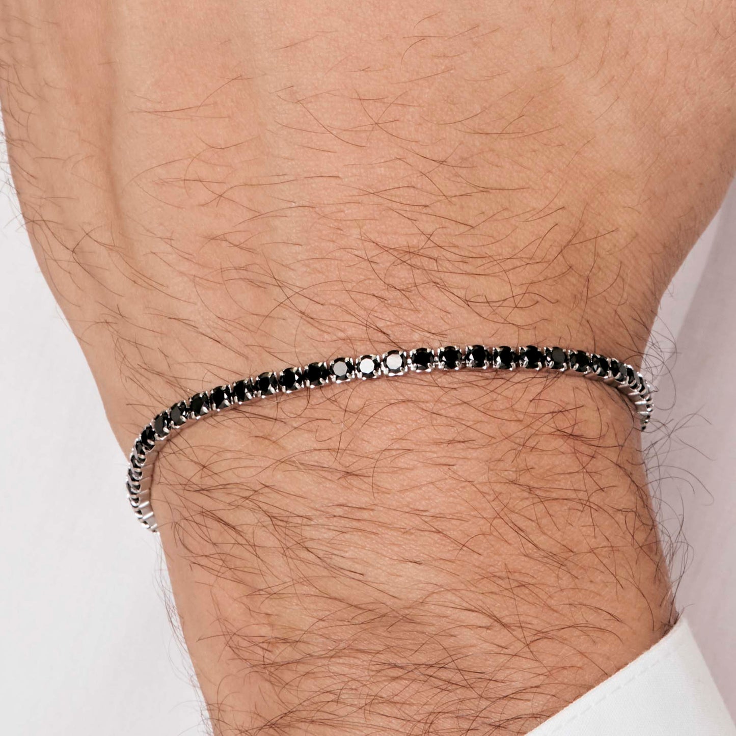 BRACELET DE TENNIS EN ACIER POUR HOMMES AVEC CRISTAUX NOIRS