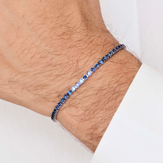 BRACELET TENNIS EN ACIER POUR HOMME AVEC CRISTAUX BLEUS