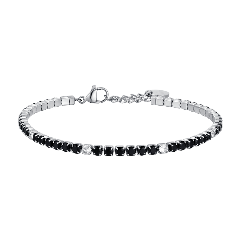 BRACELET TENNIS HOMME EN ACIER AVEC CRISTAUX NOIRS ET BLANCS Luca Barra