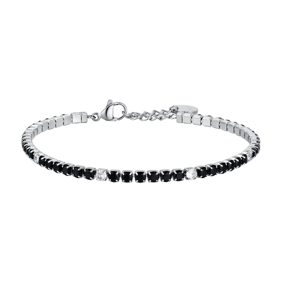 BRACELET TENNIS HOMME EN ACIER AVEC CRISTAUX NOIRS ET BLANCS Luca Barra