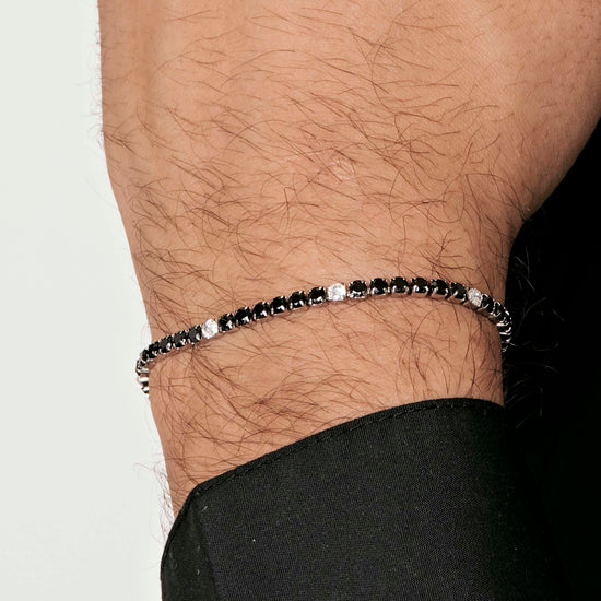 BRACELET TENNIS HOMME EN ACIER AVEC CRISTAUX NOIRS ET BLANCS Luca Barra