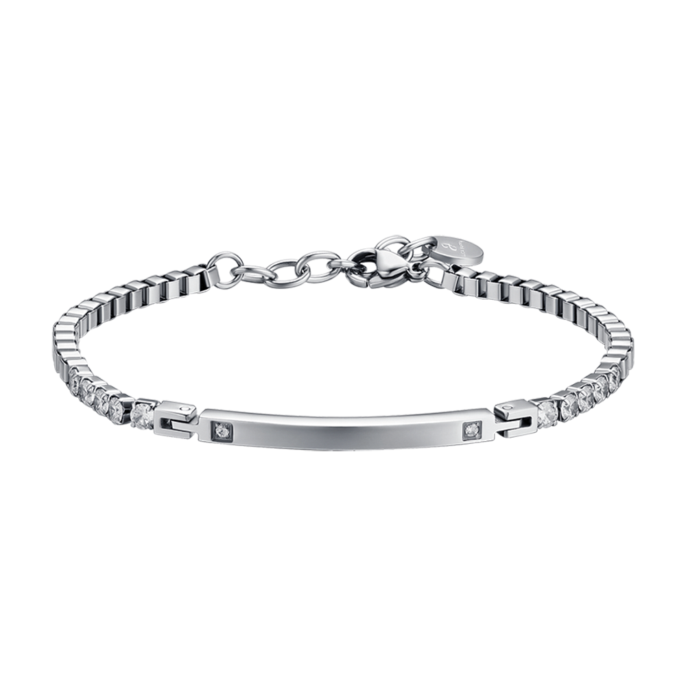 BRACELET POUR HOMME EN ACIER AVEC PLAQUE ET CRISTAUX BLANCS