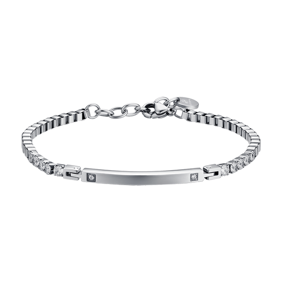 BRACELET POUR HOMME EN ACIER AVEC PLAQUE ET CRISTAUX BLANCS