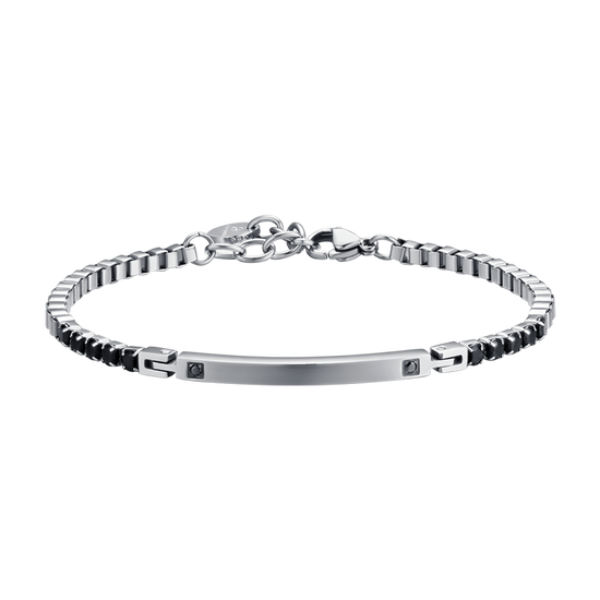 BRACELET POUR HOMME EN ACIER AVEC PLAQUE NOIRE ET CRISTAUX