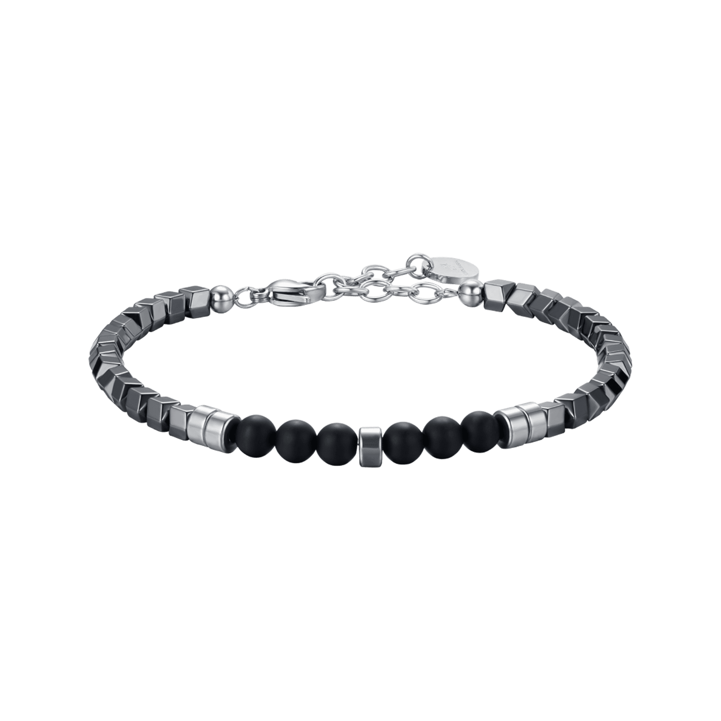 BRACELET ACIER POUR HOMME AVEC PIERRES GRISES IP HÉMATITE ET NOIRES