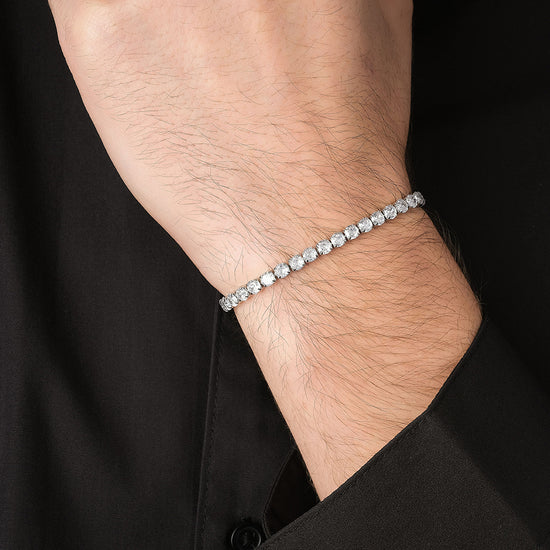 BRACELET TENNIS POUR HOMME EN ACIER AVEC CRISTAUX BLANCS