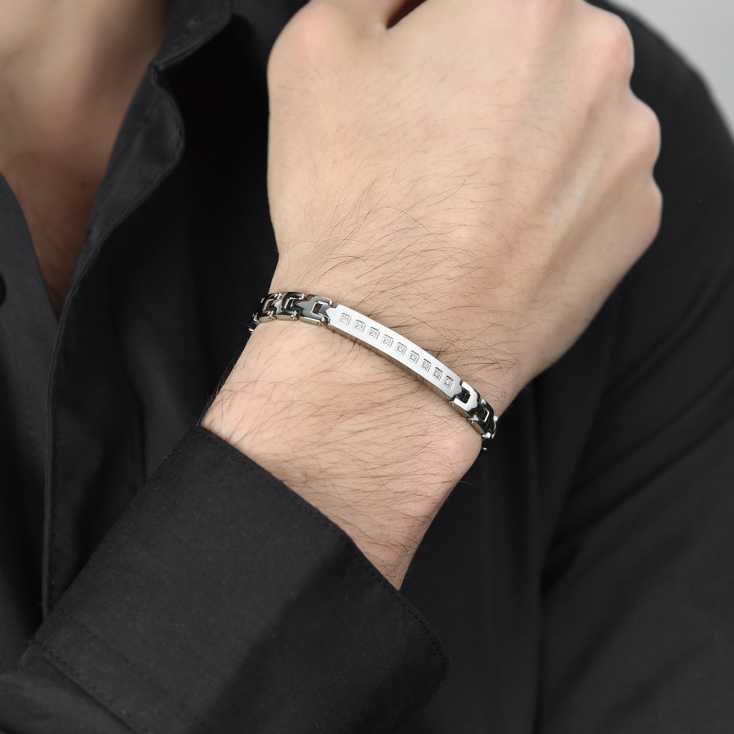 BRACELET ACIER POUR HOMME AVEC CRISTAUX BLANCS Luca Barra