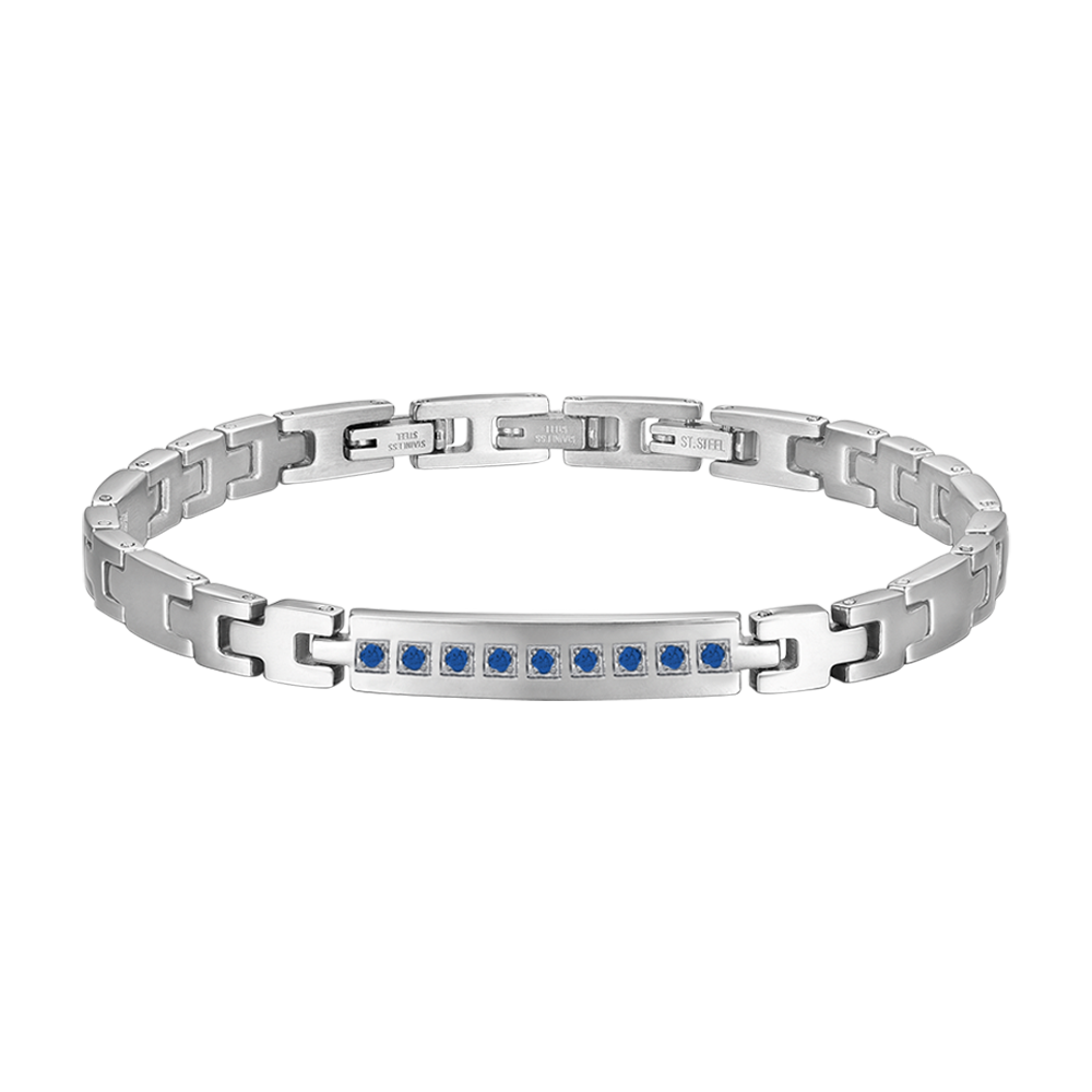 BRACELET HOMME EN ACIER AVEC CRISTAUX BLEUS