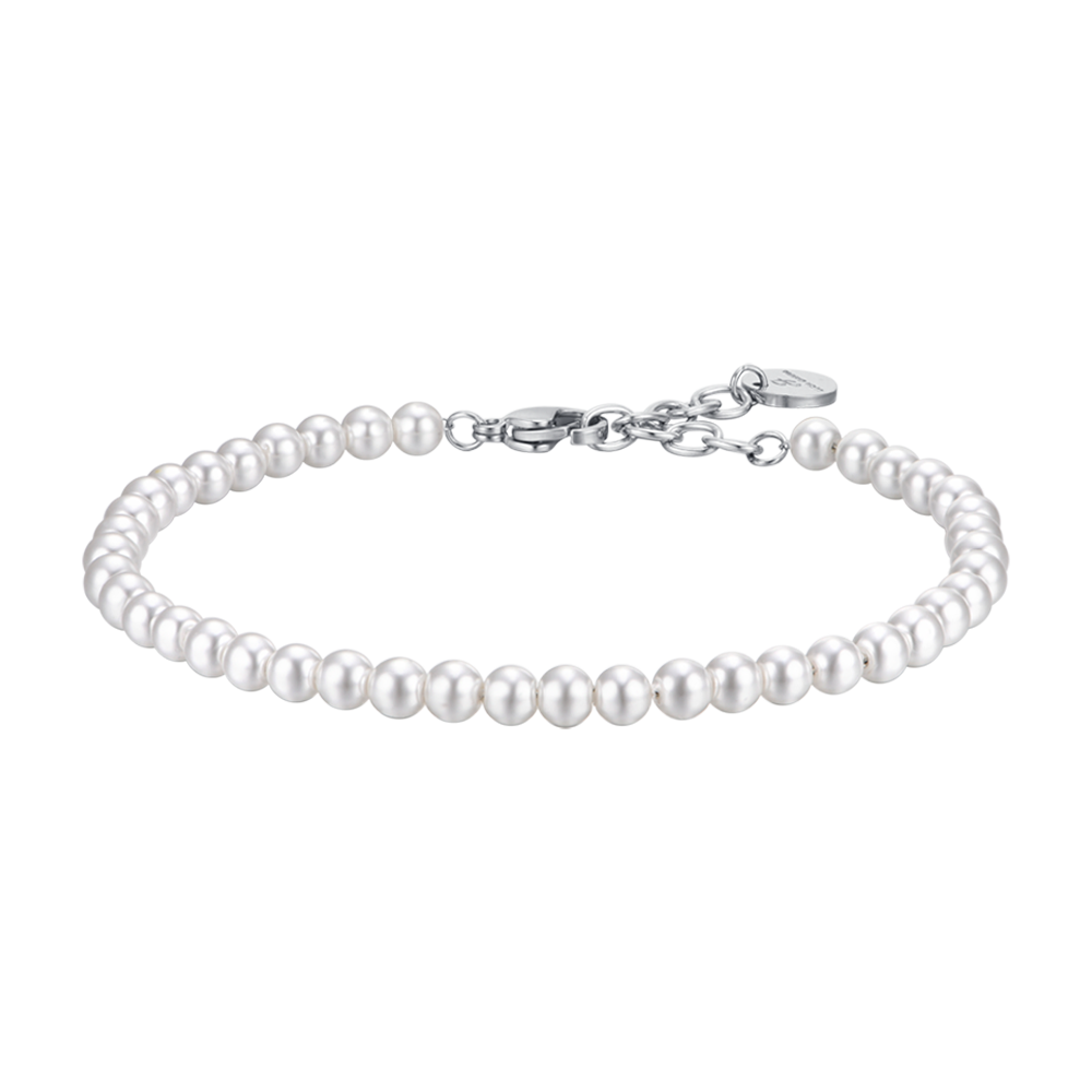 BRACELET POUR HOMME EN ACIER AVEC PERLES BLANCHES