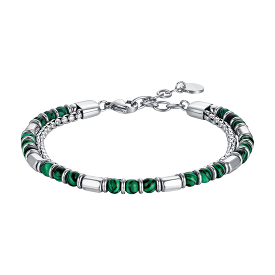 BRACELET HOMME EN ACIER AVEC PIERRES VERTES ET ÉLÉMENTS EN ACIER