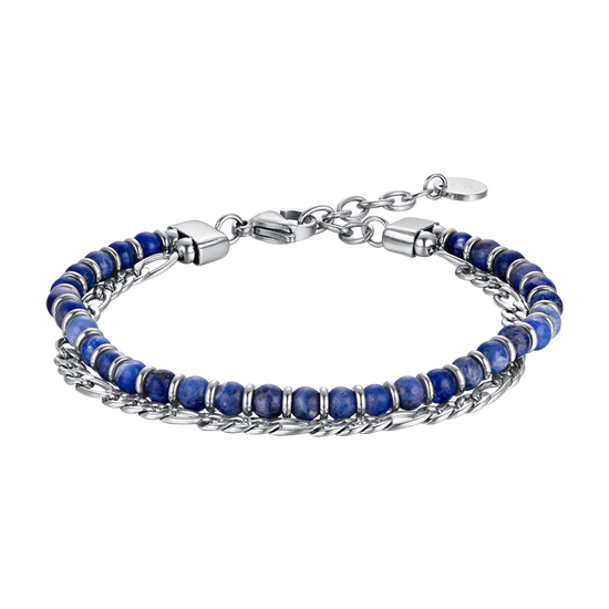 BRACELET POUR HOMME EN ACIER AVEC PIERRES BLEUES ET ÉLÉMENTS EN ACIER