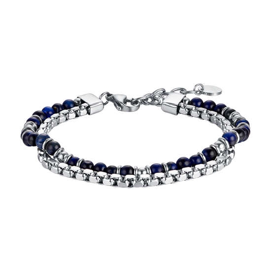 BRACELET POUR HOMME EN ACIER AVEC PIERRES BLEUES ET ÉLÉMENTS EN ACIER