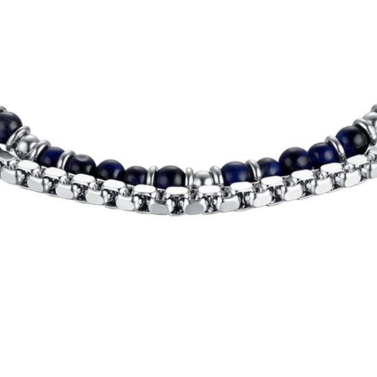 BRACELET POUR HOMME EN ACIER AVEC PIERRES BLEUES ET ÉLÉMENTS EN ACIER