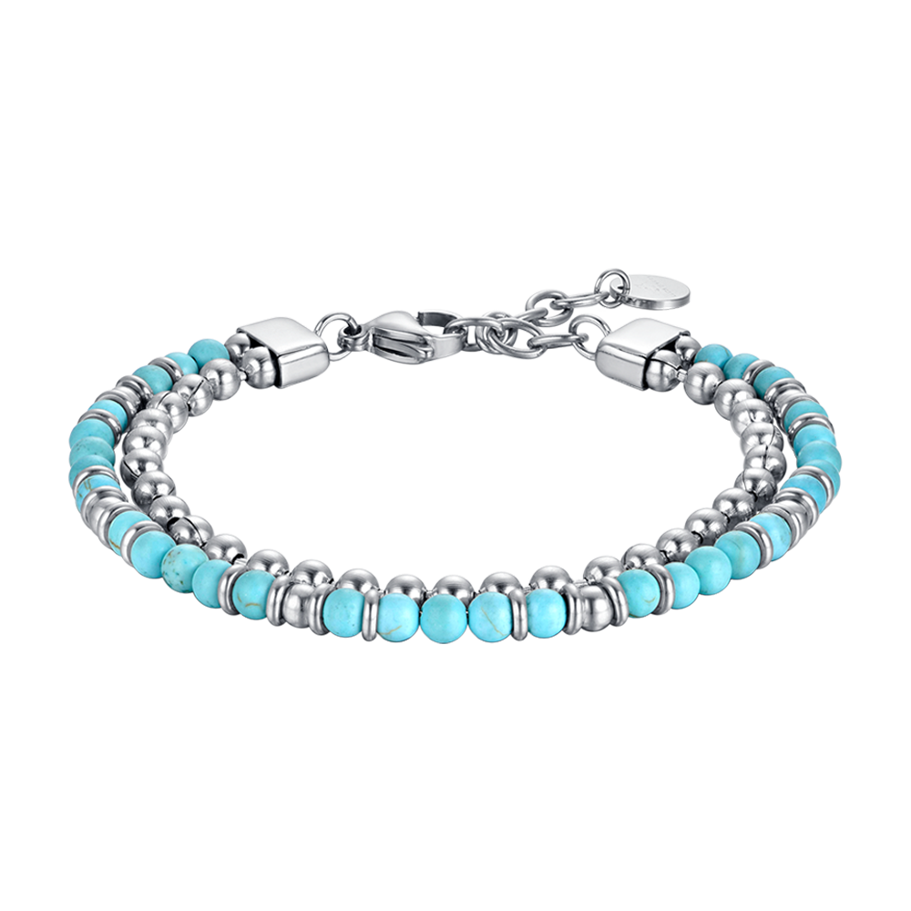 BRACELET HOMME EN ACIER AVEC PIERRES TURQUOISES ET ÉLÉMENTS EN ACIER