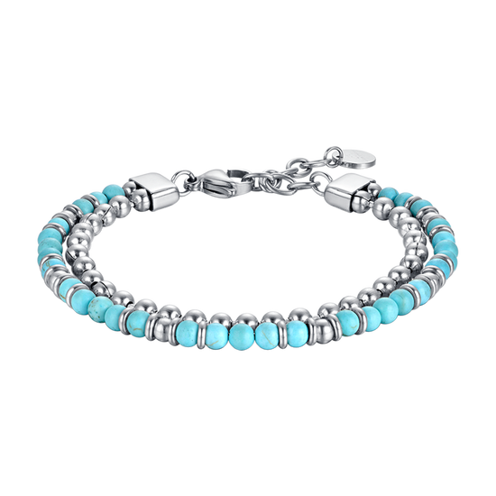 BRACELET HOMME EN ACIER AVEC PIERRES TURQUOISES ET ÉLÉMENTS EN ACIER