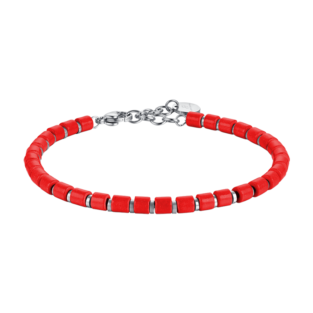 BRACELET HOMME EN ACIER AVEC PIERRES ROUGES