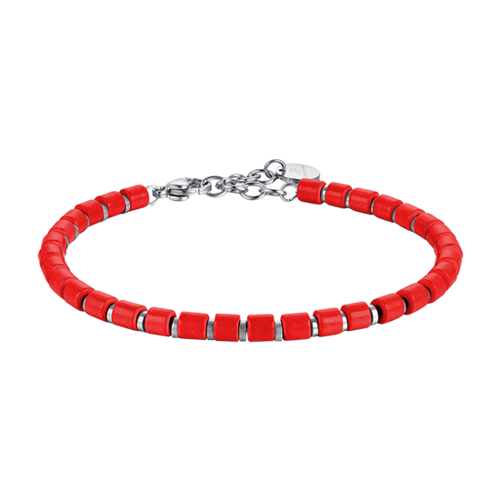 BRACELET HOMME EN ACIER AVEC PIERRES ROUGES