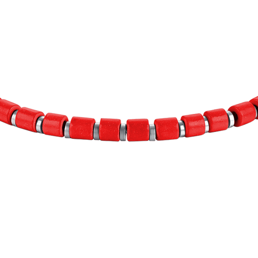 BRACELET HOMME EN ACIER AVEC PIERRES ROUGES