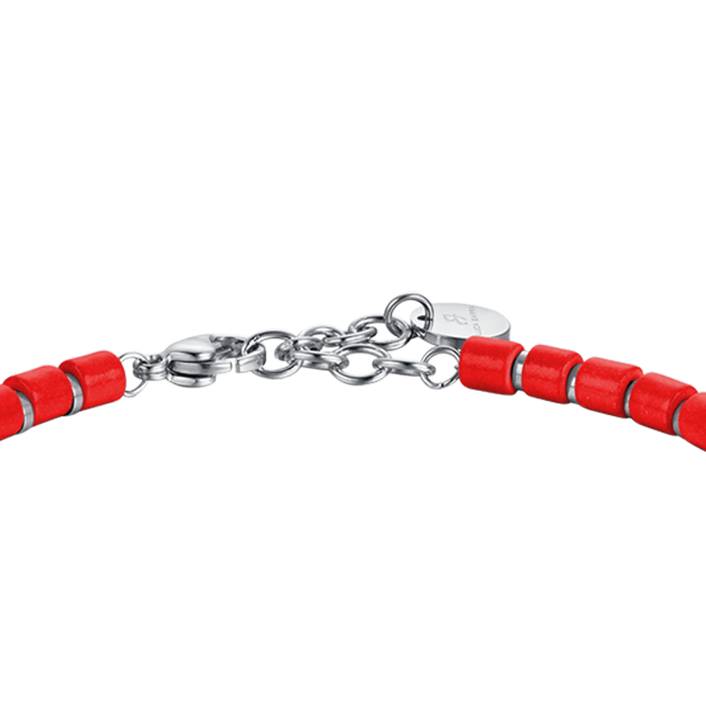 BRACELET HOMME EN ACIER AVEC PIERRES ROUGES