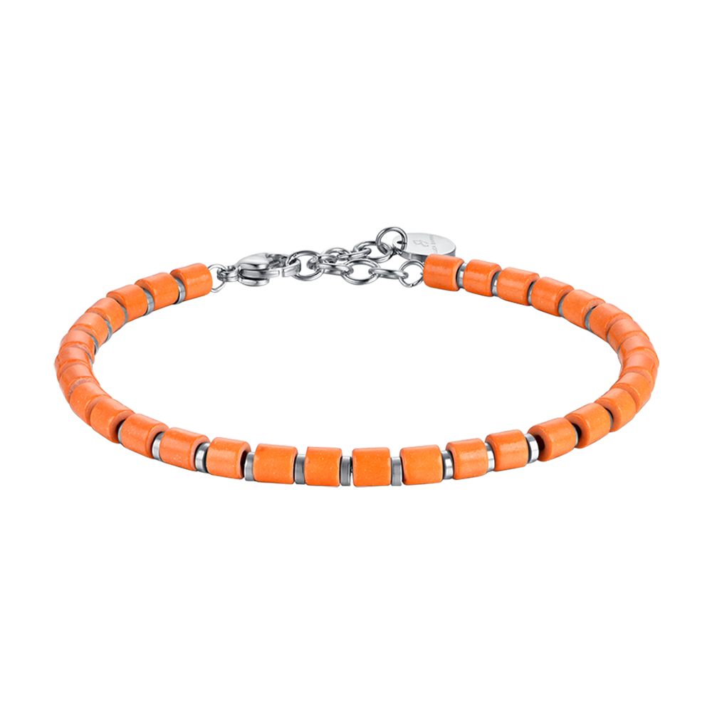 BRACELET HOMME EN ACIER AVEC PIERRES ORANGE