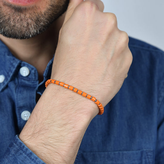 BRACELET HOMME EN ACIER AVEC PIERRES ORANGE