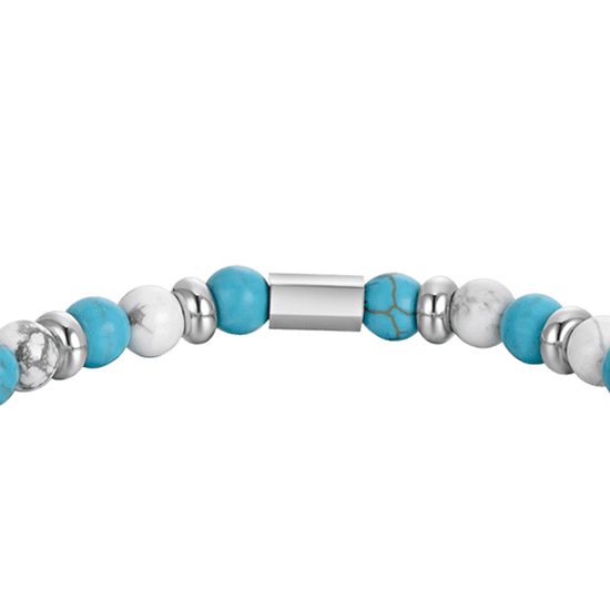 BRACELET ÉLASTIQUE POUR HOMME AVEC PIERRES BLEUES ET BLANCHES ET ÉLÉMENTS EN ACIER