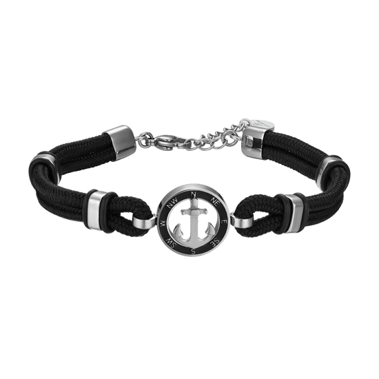 BRACELET HOMME EN CORDE NOIRE AVEC ANCRE EN ÉMAIL NOIR