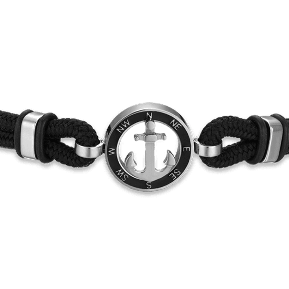 BRACELET HOMME EN CORDE NOIRE AVEC ANCRE EN ÉMAIL NOIR