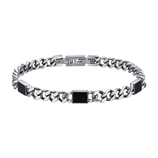 BRACELET POUR HOMME EN ACIER AVEC ÉLÉMENTS NOIRS