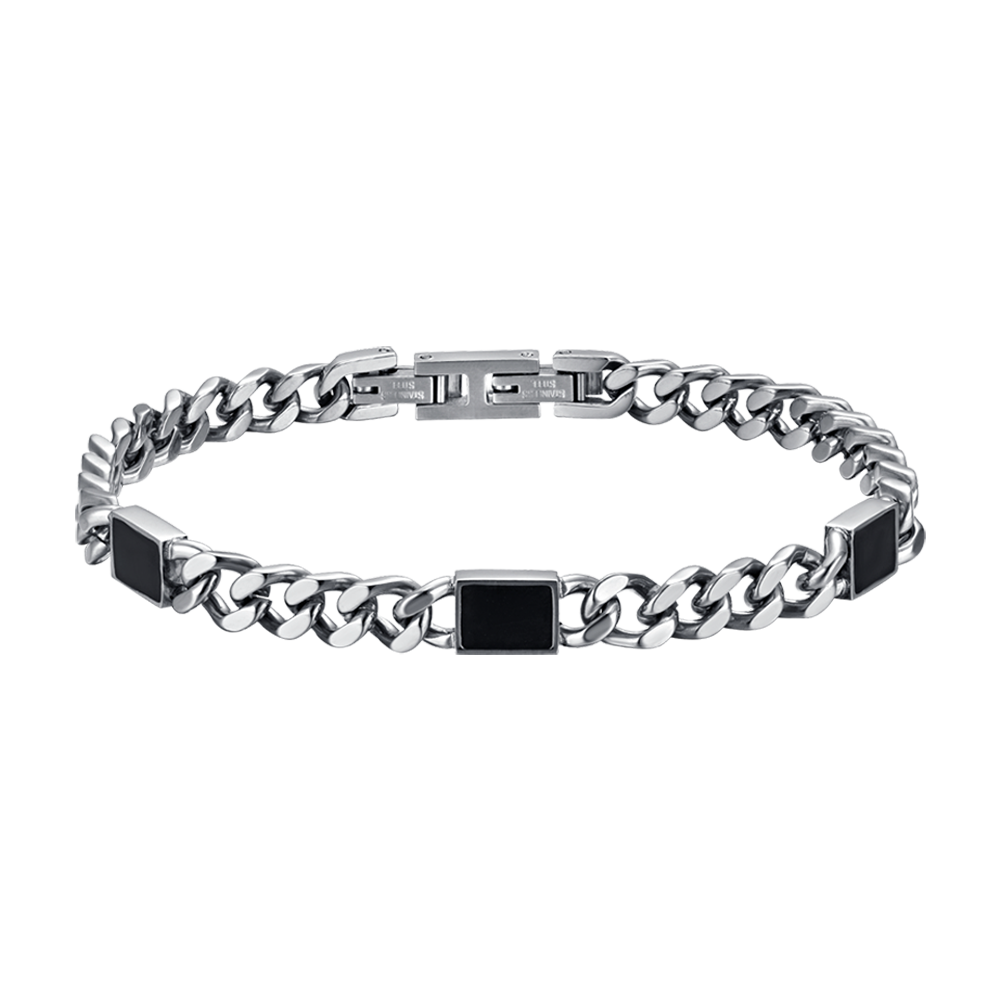 BRACELET POUR HOMME EN ACIER AVEC ÉLÉMENTS NOIRS