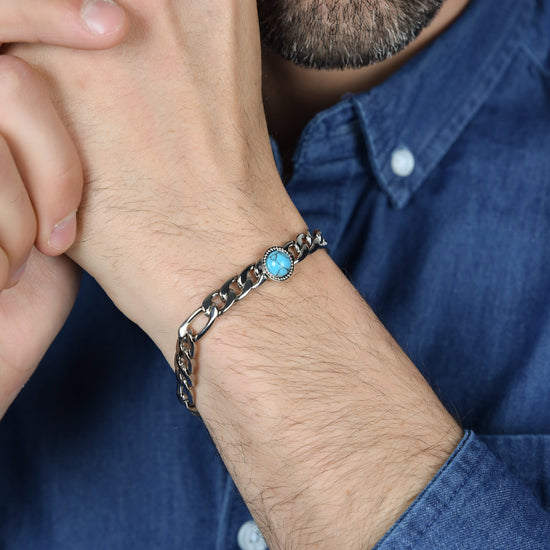 BRACELET HOMME EN ACIER AVEC PIERRE TURQUOISE