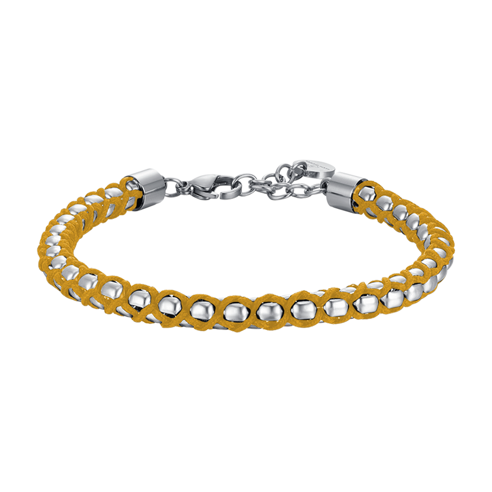 BRACELET EN ACIER POUR HOMME AVEC CORDON JAUNE Luca Barra