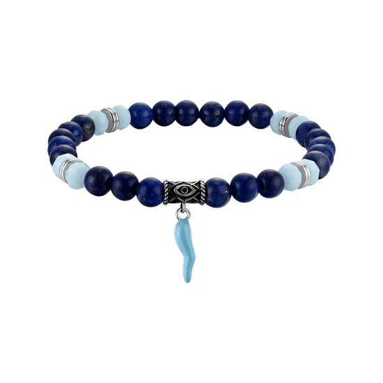 BRACELET ÉLASTIQUE POUR HOMME AVEC PIERRES BLEUES ET VERTES ET CORNE TURQUOISE