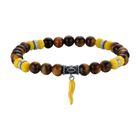 BRACELET ELASTIQUE POUR HOMME AVEC ŒIL DE TIGRE ET PIERRES DE CORNE JAUNE Luca Barra