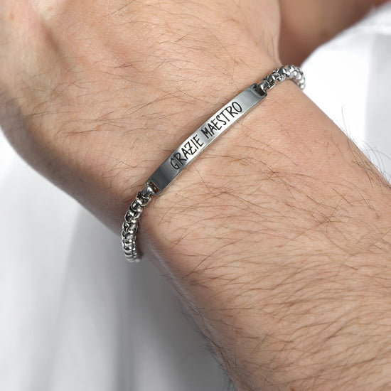 BRACELET HOMME EN ACIER GRAZIE MAESTRO AVEC PLAQUE